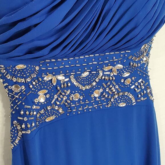 Blondie Nites Blue One Shoulder Jewel Embellished Formal Evening Prom Dress 5 - Picture 2 of 8